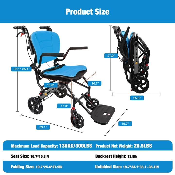Wheelchairs for Adults,Transport Wheelchair Lightweight Foldable with Removable Cushion
