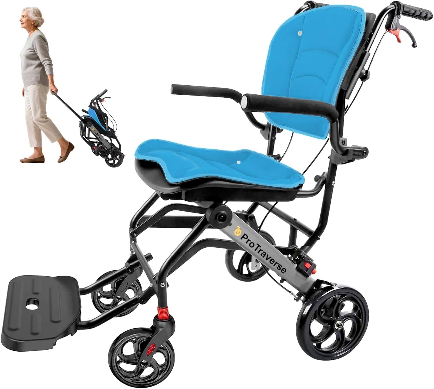 Wheelchairs for Adults,Transport Wheelchair Lightweight Foldable with Removable Cushion